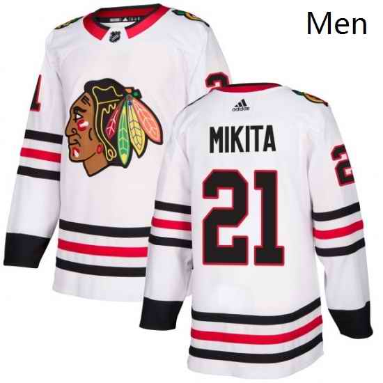 Mens Adidas Chicago Blackhawks 21 Stan Mikita Authentic White Away NHL Jersey